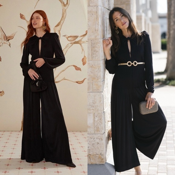FARM Rio Pants - FARM RIO Black Long Sleeve Knot Jumpsuit M